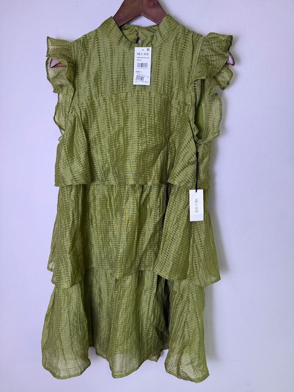 Mila Mae Green Ruffle Tiered Mini Dress Size Small NWT Cottagecore